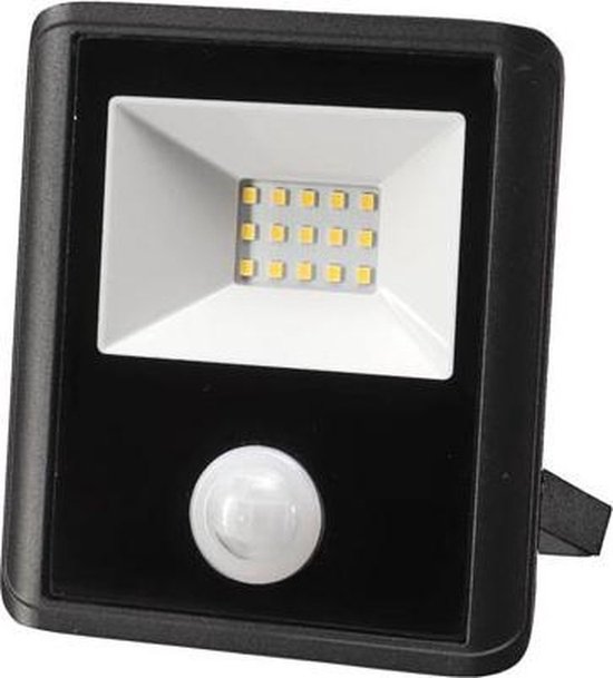 Perel led-schijnwerper, 50 W, 3500 lm, 4000°K, neutraalwit, voor binnen en buiten, verstelbare montagebeugel, waterdichte aansluitdoos, verstelbare PIR-sensor, aluminium, zwart