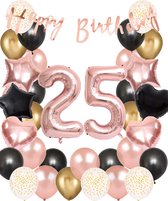 Snoes Ballonnen 25 Jaar Set Mega Rose Black Zwart Ballonen set - Compleet Feestpakket Cijferballon 25 Jaar - Verjaardag Versiering Slinger Happy Birthday – Folieballon – Latex Ballonnen - Helium Ballonnen