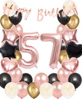 Snoes Ballonnen 57 Jaar Set Mega Rose Black Zwart Ballonen set - Compleet Feestpakket Cijferballon 57 Jaar - Verjaardag Versiering Slinger Happy Birthday – Folieballon – Latex Ballonnen - Helium Ballonnen