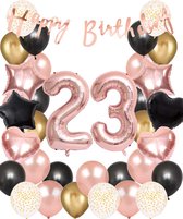Snoes Ballonnen 23 Jaar Set Mega Rose Black Zwart Ballonen set - Compleet Feestpakket Cijferballon 23 Jaar - Verjaardag Versiering Slinger Happy Birthday – Folieballon – Latex Ballonnen - Helium Ballonnen