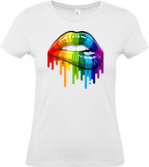 Dames T-shirt Rainbow Lips | Gay pride shirt kleding | Regenboog kleuren | LGBTQ | Wit dames | maat M