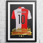 Feyenoord Poster Voetbal Shirt met Skyline - A1+ Formaat 61 x 91.5 cm (Gepersonaliseerd met eigen naam en nummer)