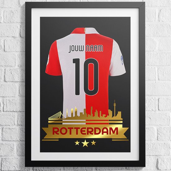 Foto: Rotterdam poster voetbal shirt met skyline a1 formaat 61 x 91 5 cm gepersonaliseerd met eigen naam en nummer 