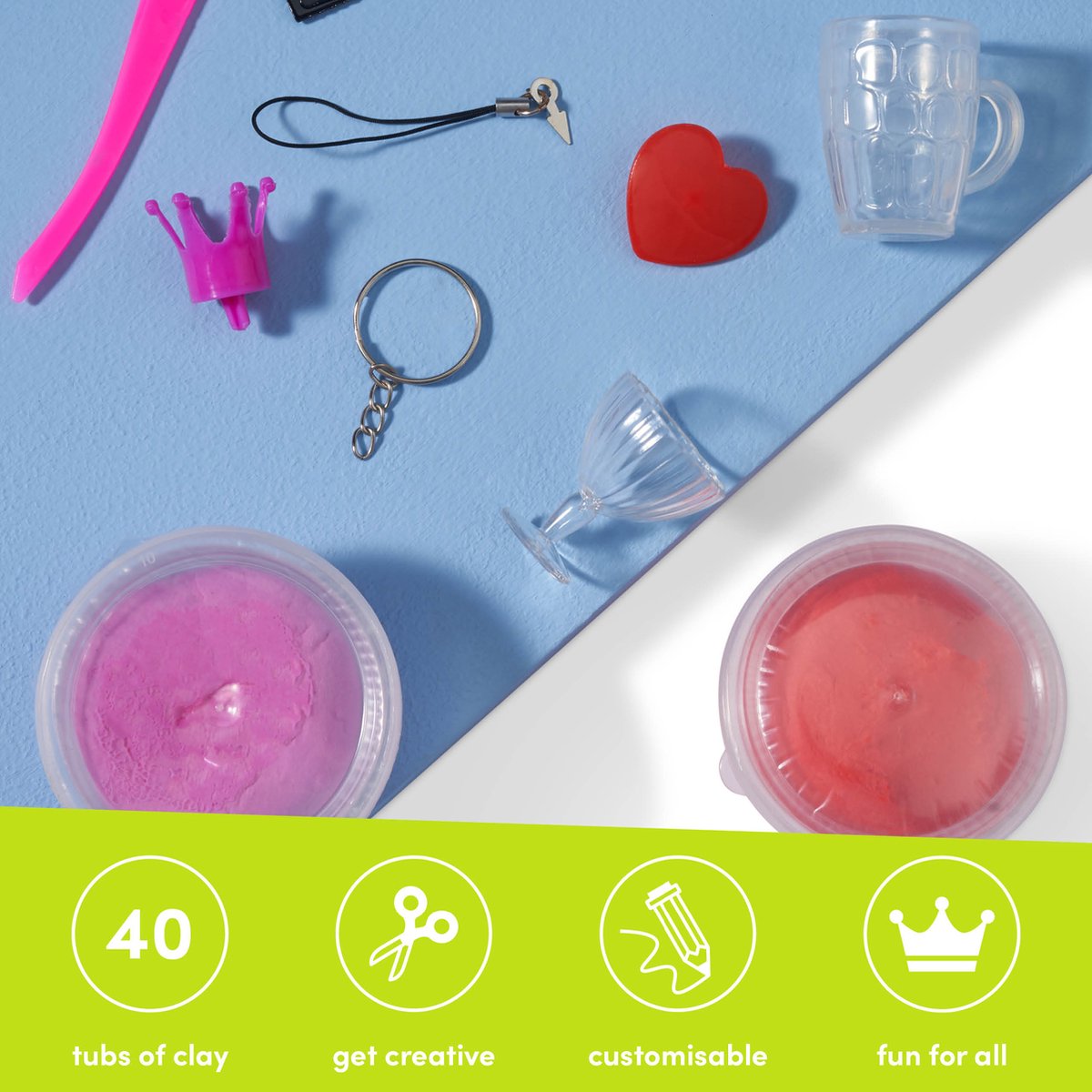 The Twiddlers – Klei Knutselpakket – 40 Kleuren Luchtdrogende Klei + Gereedschap, Opbergdoos & Accessoires – Voor Kinderen — afbeelding 7