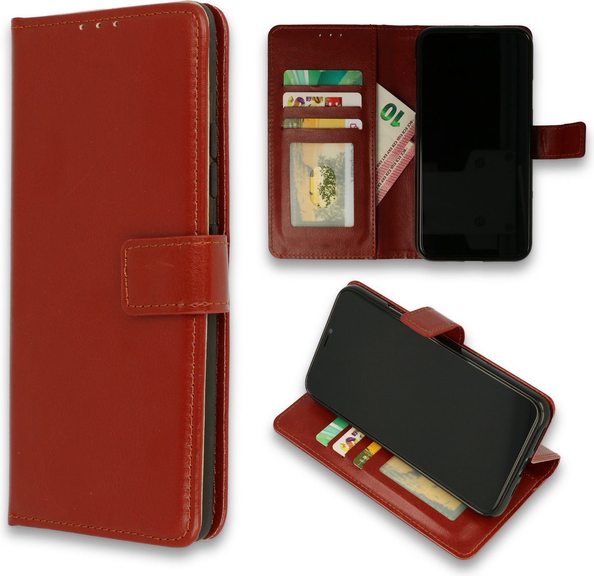 HB Hoesje Geschikt voor Samsung Galaxy A7 2018 - Portemonnee Book Case - Pasjeshouder en Magneetlipje - Bruin
