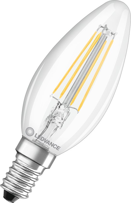 Ledvance Classic LED E14 Kaars Filament Helder 4W 470lm - 827 Zeer Warm Wit | Vervangt 40W