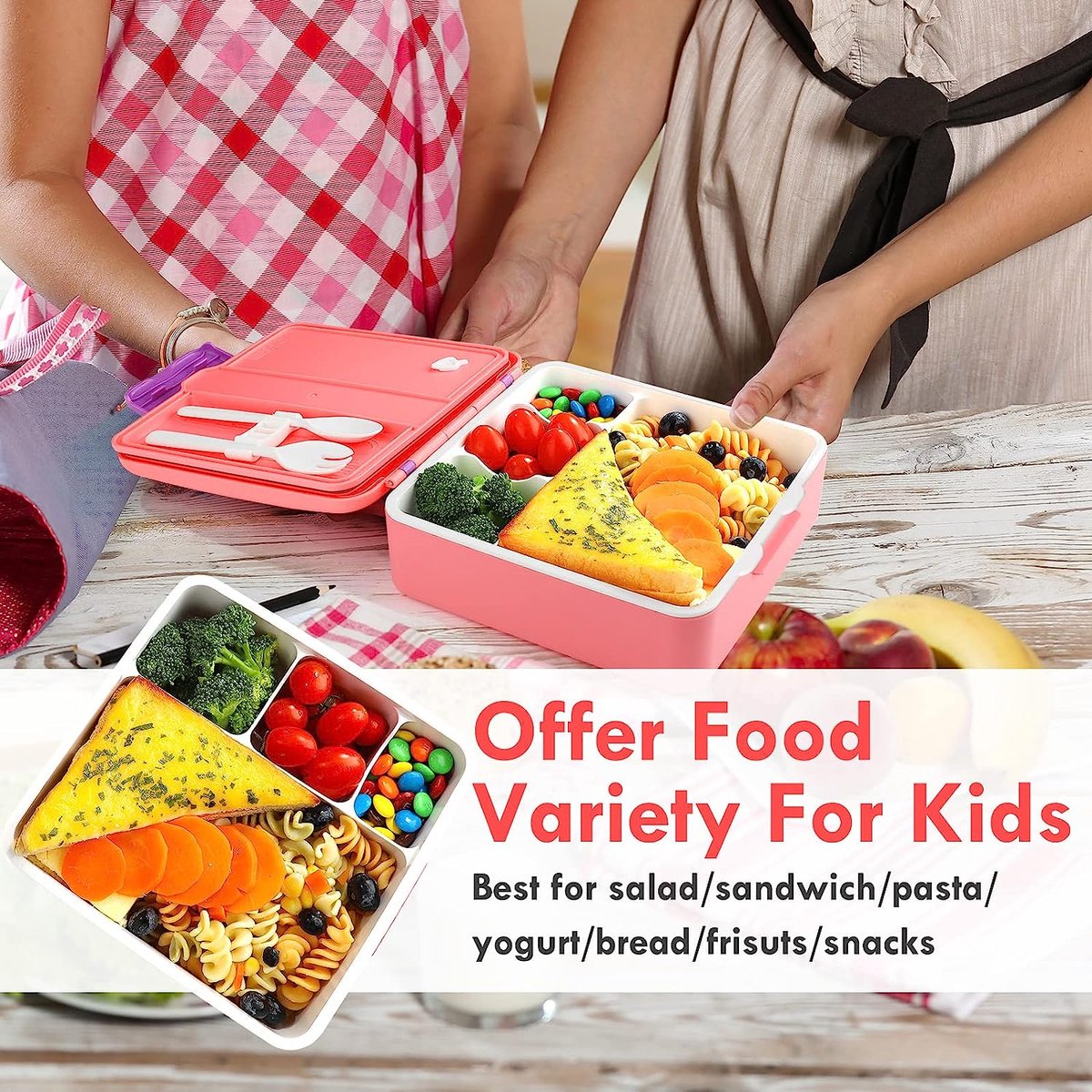 Broodtrommel met 4 vakken, BPA-vrij, lunchbox voor kinderen, bentobox voor kinderen, uniseks, snackbox, lunchbox, perfect voor school, kleuterschool en uitstapjes (blauw