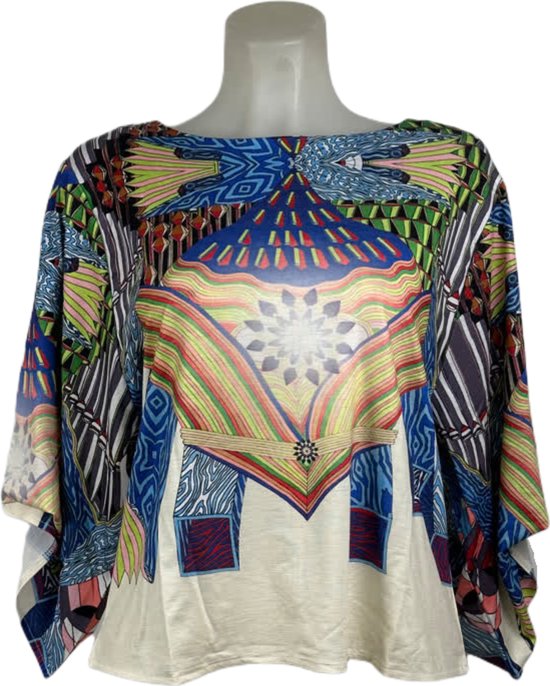 Soggo - Travelkleding voor dames - Multiprint blauwe blouse - Ademend - Kreukvrij - Duurzame Jurk - in 2 maten - Maat M/L