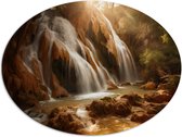 Dibond Ovaal - Watervallen met Zonsondergang - 80x60 cm Foto op Ovaal (Met Ophangsysteem)