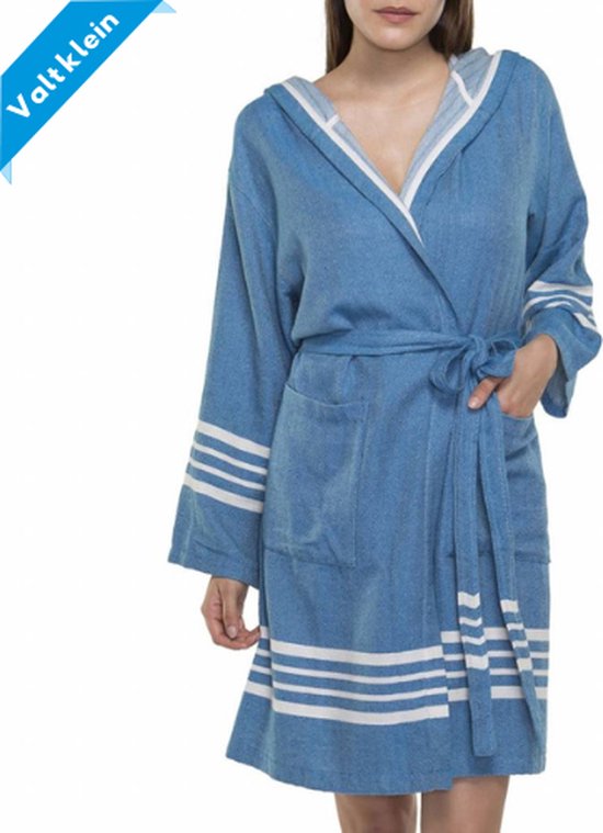 Hamam Badjas Sun Blue - XL - korte sauna badjas met capuchon - ochtendjas - duster - dunne badjas - unisex - twinning