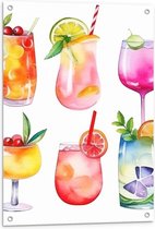 Tuinposter – Waterverf Tekening van Verschillende Kleuren Cocktails op Witte Achtergrond - 60x90 cm Foto op Tuinposter (wanddecoratie voor buiten en binnen)