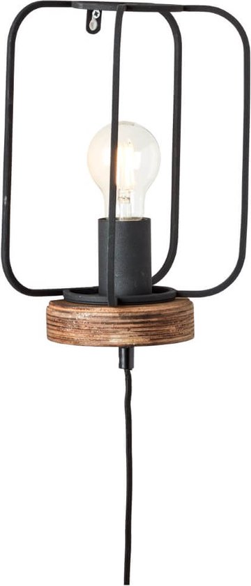 BRILLIANT lamp, Tosh wandlamp met lood antiek hout/zwart korund, 1x A60, E27, 40W, hout uit duurzame bosbouw (FSC)