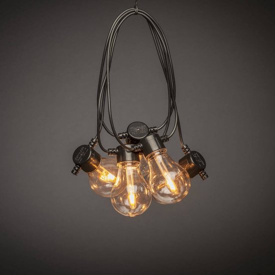 Konstsmide® Sweden 2391-800 - Snoerverlichting - Premium feestverlichting 10 lamps extra warmwit met vervangbare single filament PowerLED lichtbronnen - zeer energiezuinig en duurzaam - 450 cm - 24V - 4 traps dimmer - voor buiten of binnen