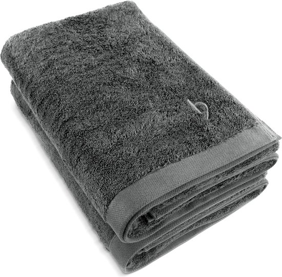 herzbach Home Set van 2 hoogwaardige saunahanddoeken, 100% katoen, 80 x 200 cm, 550 g/m², antraciet