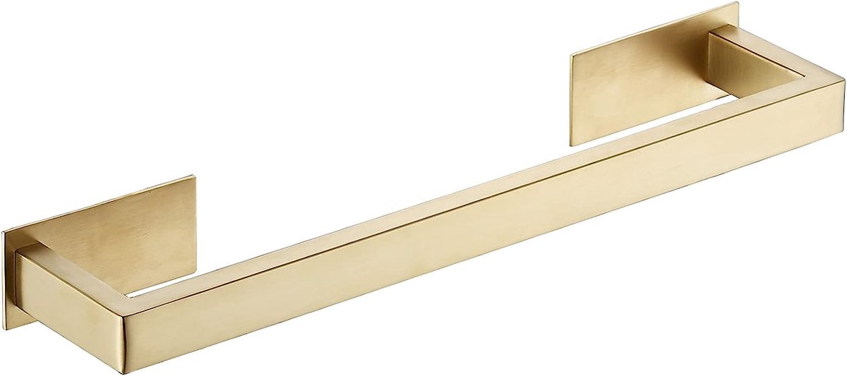 15,2-inch handdoekhouder zelfklevend, roestvrij staal badkamer handdoekenrek hanger met enkele staaf, vierkant ontwerp, geborsteld goud, BA15601BG-40