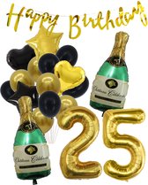 25 Jaar Verjaardag Cijferballon 25 - Feestpakket Snoes Ballonnen Pop The Bottles - Zwart Goud Groen Versiering