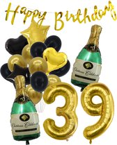 39 Jaar Verjaardag Cijferballon 39 - Feestpakket Snoes Ballonnen Pop The Bottles - Zwart Goud Groen Versiering