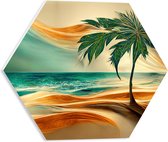 PVC Schuimplaat Hexagon - Schilderij van Palmboom op het Strand - 40x34.8 cm Foto op Hexagon (Met Ophangsysteem)