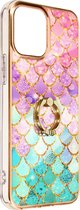 Bi-materiaal Hoes Geschikt voor Apple iPhone 12 Mini Steunring Schubbenpatroon – Multicolor