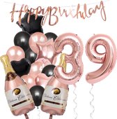 39 Jaar Verjaardag Cijferballon 39 - Feestpakket Snoes Ballonnen Pop The Bottles - Rose Zwart Versiering
