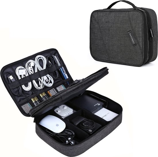 Kabel Organizer Tas Deluxe Opbergtas - 3 Lagen Etui - Zwart Grijs