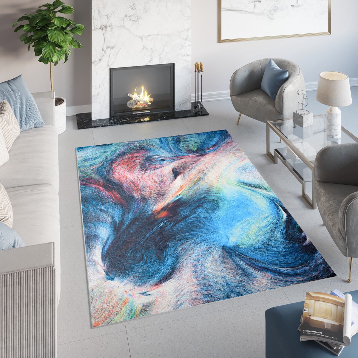 Tapiso Toscana Vloerkleed Antislip Blauw Abstract Tapijt Maat- 200x300