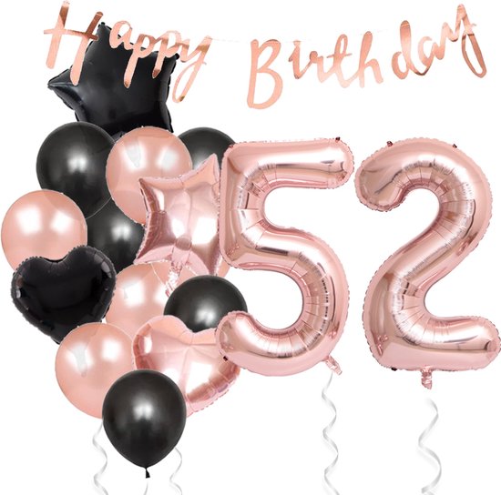 Snoes Ballonnen 52 Jaar Feestpakket – Versiering – Verjaardag Set Liva Rose Cijferballon 52 Jaar -Heliumballon