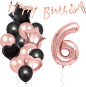 Snoes Ballonnen 6 Jaar Feestpakket – Versiering – Verjaardag Set Liva Rose Cijferballon 6 Jaar -Heliumballon