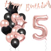 Snoes Ballonnen 5 Jaar Feestpakket – Versiering – Verjaardag Set Liva Rose Cijferballon 5 Jaar -Heliumballon