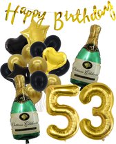 53 Jaar Verjaardag Cijferballon 53 - Feestpakket Snoes Ballonnen Pop The Bottles - Zwart Goud Groen Versiering