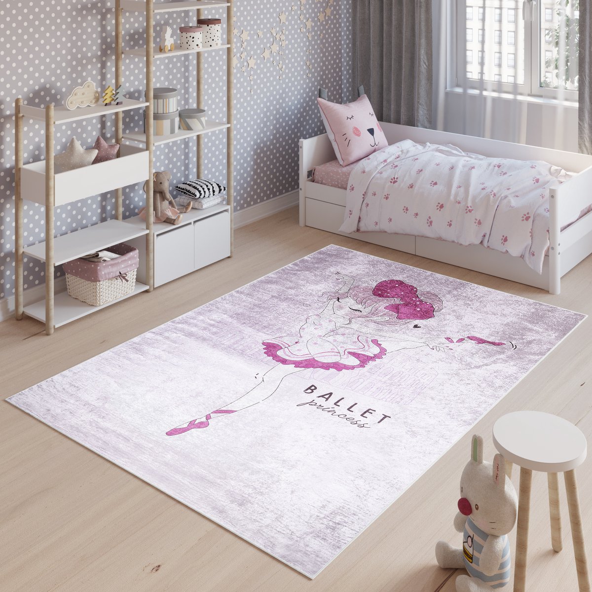 Tapiso Emma Vloerkleed Kinderkamer Ballerina Roze Meisje Speelmat- 80x150