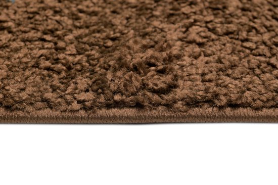 Tapiso Delhi Tapis de Couloir Marron à Poils Hauts Moelleux sur Mesure - 80x250
