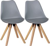Rootz Eetkamerstoelen - Set van 2 Retro - Grijze Scandinavische gestoffeerde stoelen met rugleuning - Kunstleer gestoffeerde keukenstoelen