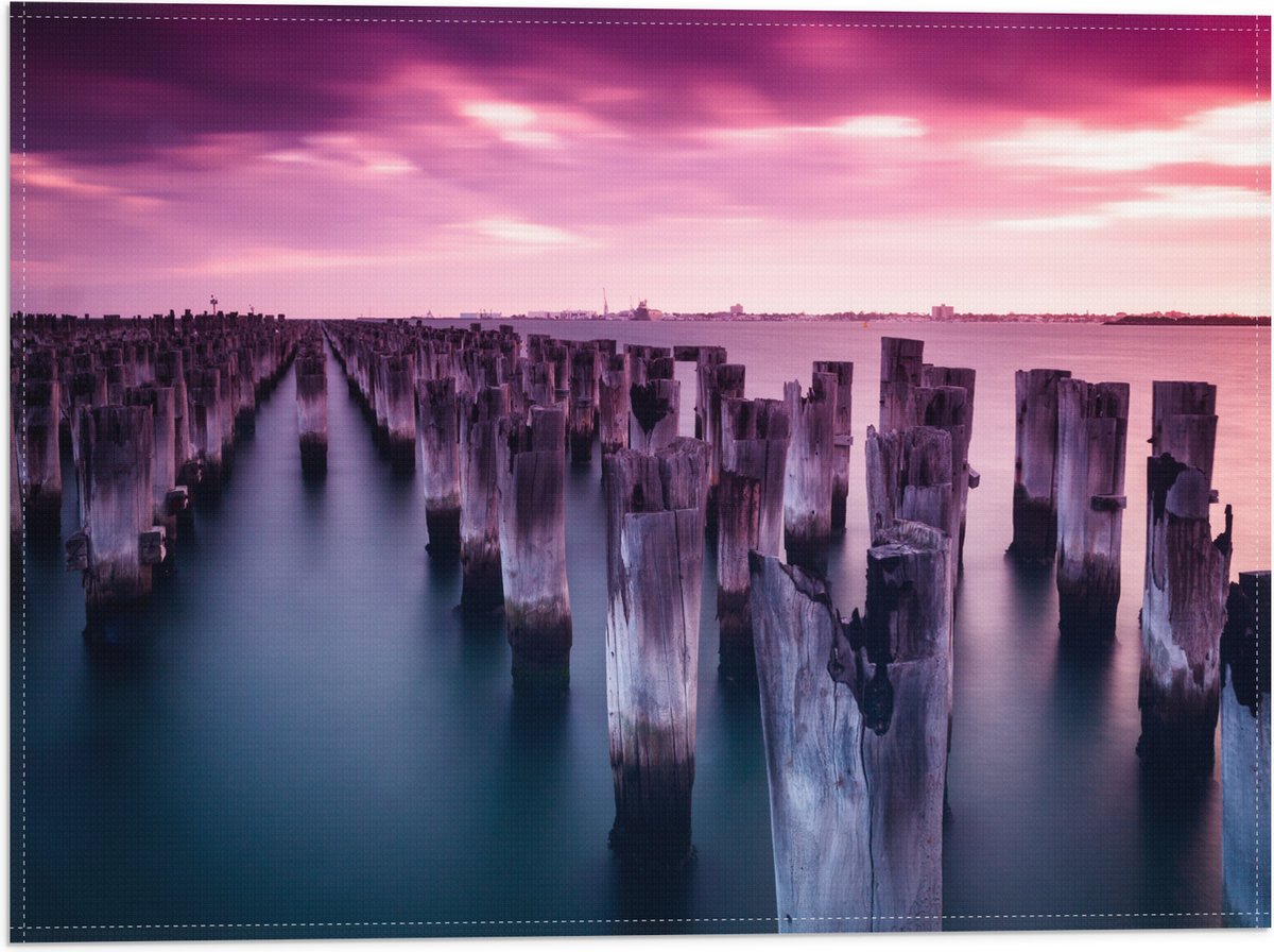 Vlag - Palen - Water - Hout - Zee - Kleuren - 40x30 cm Foto op Polyester Vlag