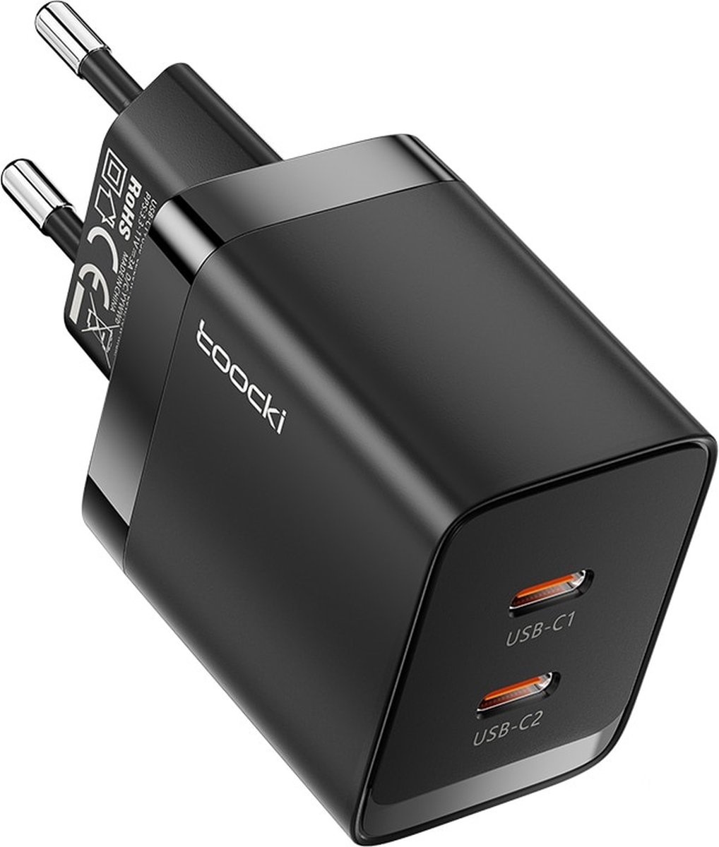 DrPhone WL17 GaN 40W Thuislader – Dubbele USB C PD 3.0 Oplader – QC 3.0 – USB Type C Oplader – 2 USB C PD Poorten – Zwart