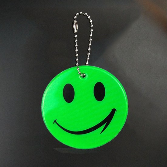 Reflecterende sleutelhanger - 1 stuks - Smiley - Groen