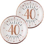 Assiettes anniversaire age - 20x - 40 ans - or rose - karton - 22 cm - rond