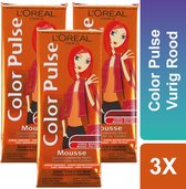 Haarverf - L'OREAL Paris - Mousse - Vurig Rood - Color Pulse - Inclusief Douchemuts - Voordeelverpakking - 3 x 50 ml