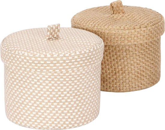 2 stuks jute en katoen linnen opbergmand mooie ronde doos voor  toiletartikelen,... | bol.com