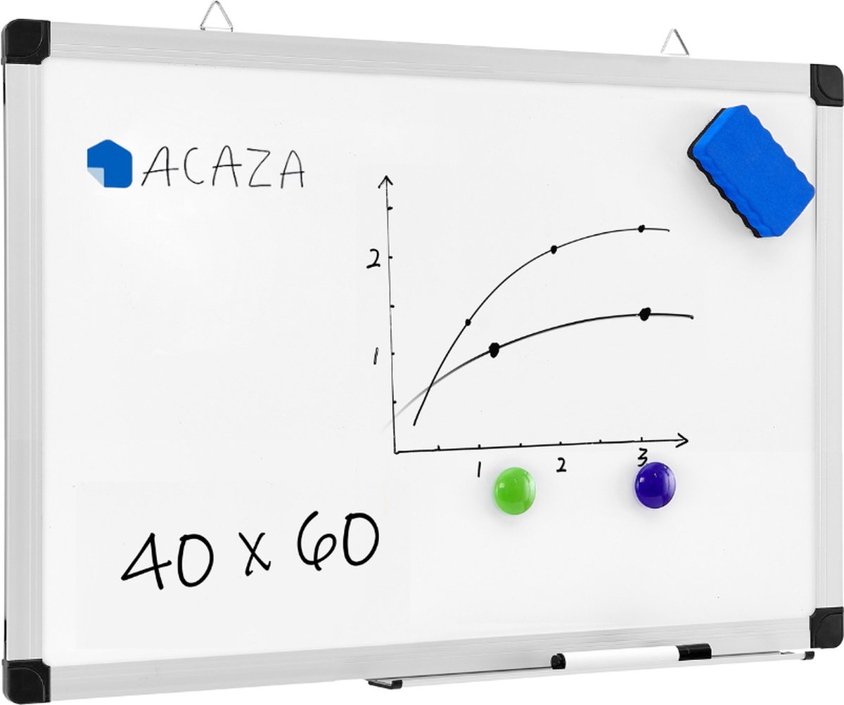 ACAZA magnetisch Whiteboard - 40 x 60 cm - Inclusief uitwisbare stift - Wisser - Afleggoot - Wit - Acaza