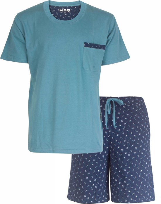 MEQ Heren Shortama - Pyjama Set - Korte mouwen - 100% Katoen - Petrol Blauw - Maat XXL