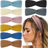 LIXIN Set Van 8 Stuks Dames Haarbanden - Kleur 3 Ocean World - Knoop cross knitted haarbanden - Dames - Haarband volwassenen - Elastisch - Vrouwen - Meisjes - Yoga - Haaraccessoires