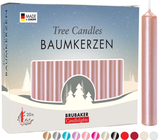 BRUBAKER 20 Stuks - Boomkaarsen - Rose Goud- Kerstkaarsen - Piramidekaarsen - Kerstboomkaarsen - 95/12.5 mm – Kaarsen - Kaarsjes