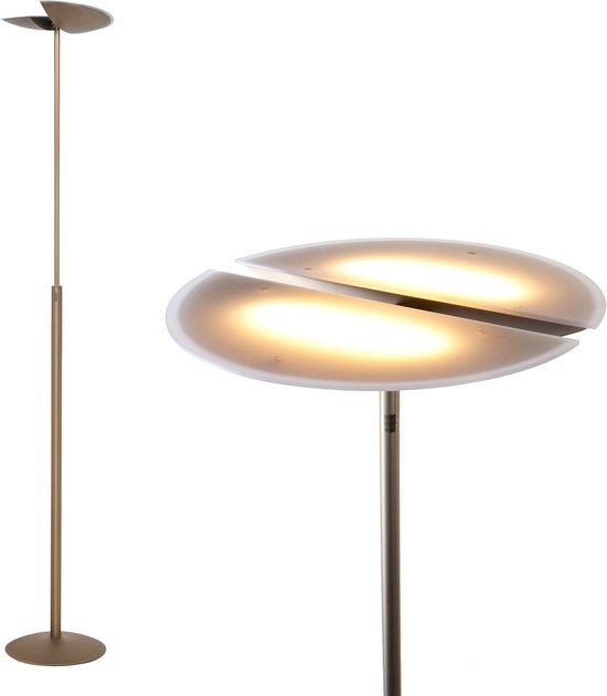 Moderne dimbare uplighter Sapporo led | 2 lichts | brons | glas / metaal | 180 cm | vloerlamp / staande lamp | modern design / klassiek