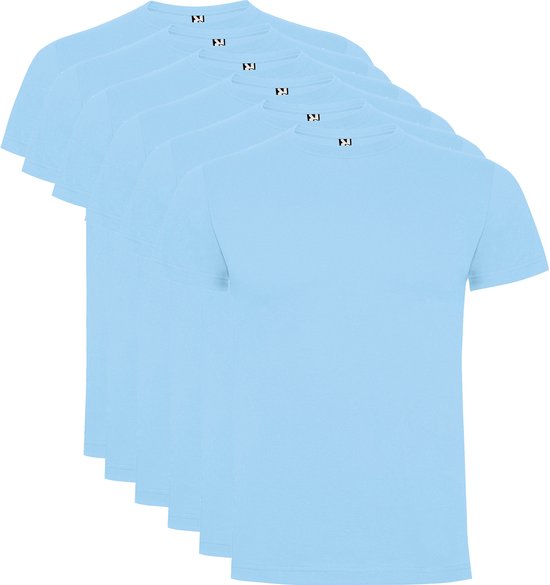 6 Pack Roly Dogo Premium Heren T-Shirt 100% katoen Ronde hals Licht Blauw,