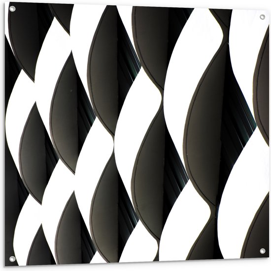 Tuinposter – Wit met Zwart Golvend Patroon - 100x100 cm Foto op Tuinposter (wanddecoratie voor buiten en binnen)