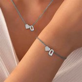 Initial Collier & Bracelet serti de Lettre Q Argent - Avec lettre & Coeur ! - Cadeau Collier Prénom - Collier Porte-Bonheur sur Carte - Pax Amare