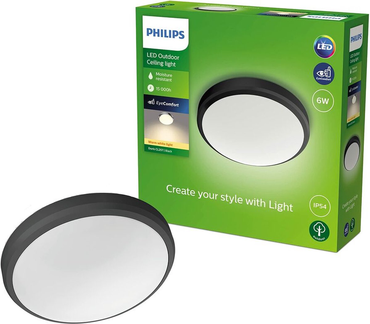 Bol.com Doris Ceiling 6W 27K Black IP54 HV aanbieding