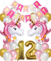 Snoes Ballonnen Set Unicorn 12 Jaar - Verjaardag Versiering Slinger - Folieballon - Helium Ballonnen