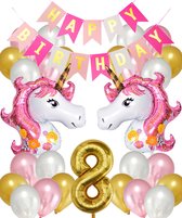 Snoes Ballonnen Set Unicorn 8 Jaar - Verjaardag Versiering Slinger - Folieballon - Helium Ballonnen